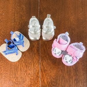 3 NB to 6 month shoes bundle lot baby girl Disney sandal gold fancy casual